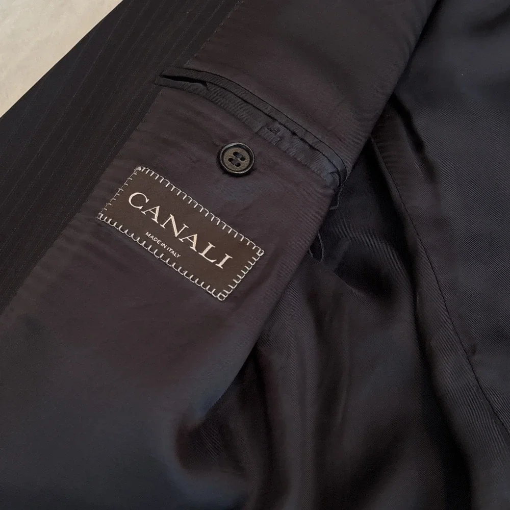 Canali Nordstrom Blazer Mens Black Pinstripe Wool Made in Italy Mens 42 Jacket